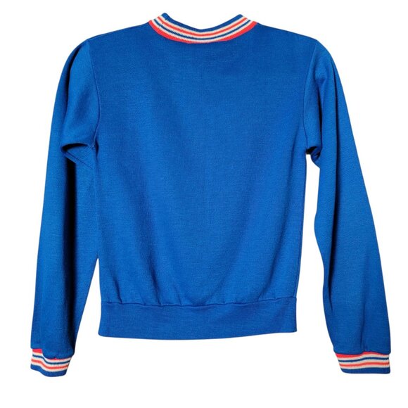 Vintage JCPenney Kids Boy Blue Striped Hems Crewneck Retro Varsity Sweater 14/16 - Picture 5 of 9